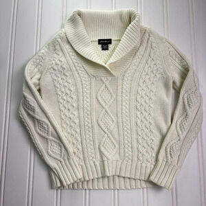 Vintage Eddie Bauer Chunky Cable knit Cowl Neck Sweater Pullover Ivory M Cotton